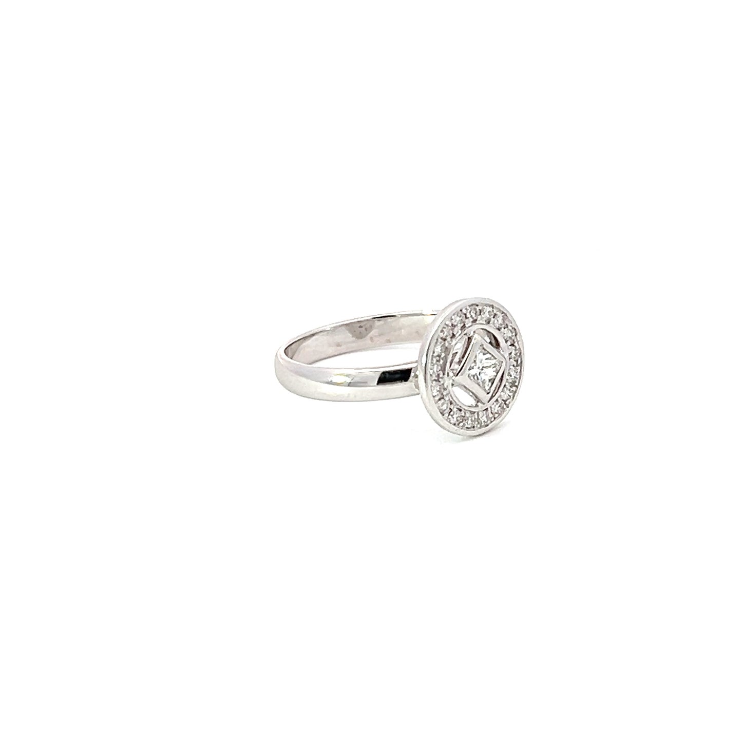 Lady's Ring w/ Princess-cut Diamond (.17 carat) & Side Diamonds 18K White Gold