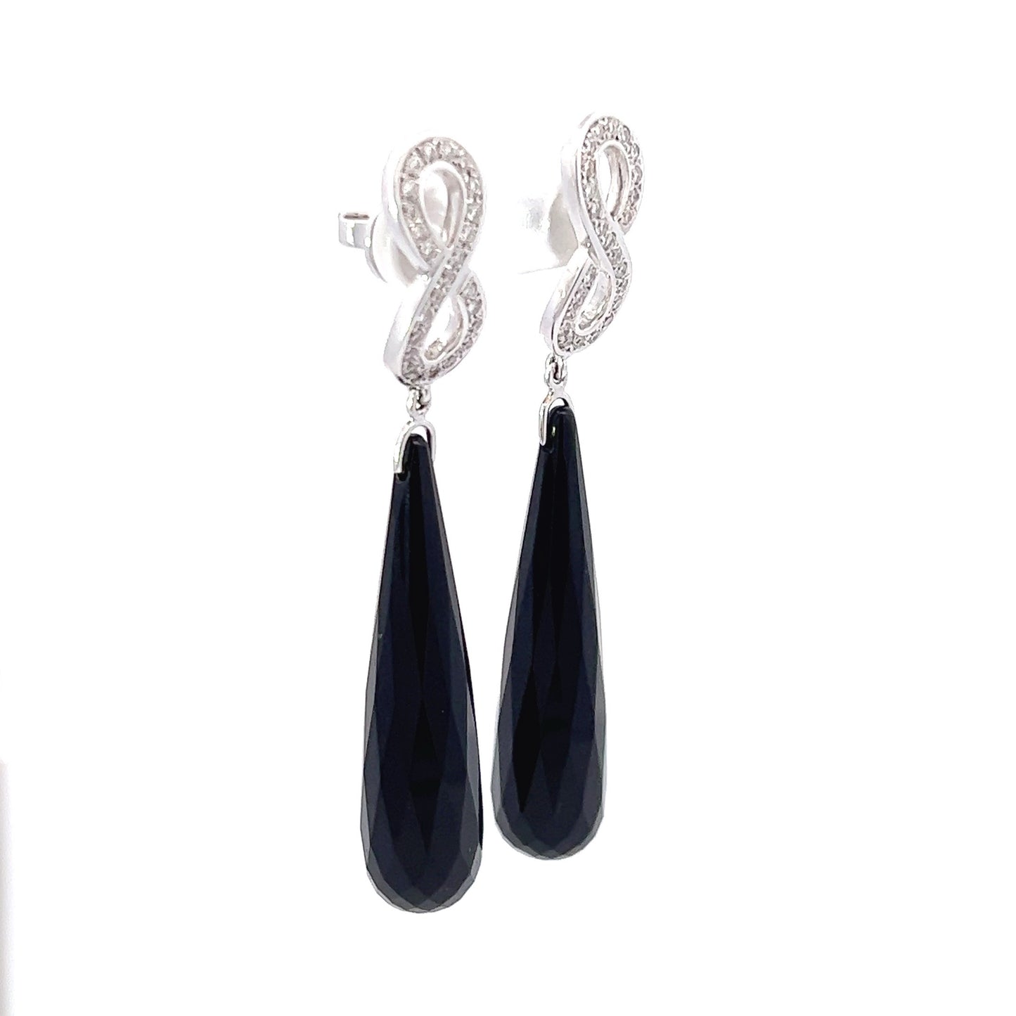 Earrings w/ Black Agate & 50 Diamonds