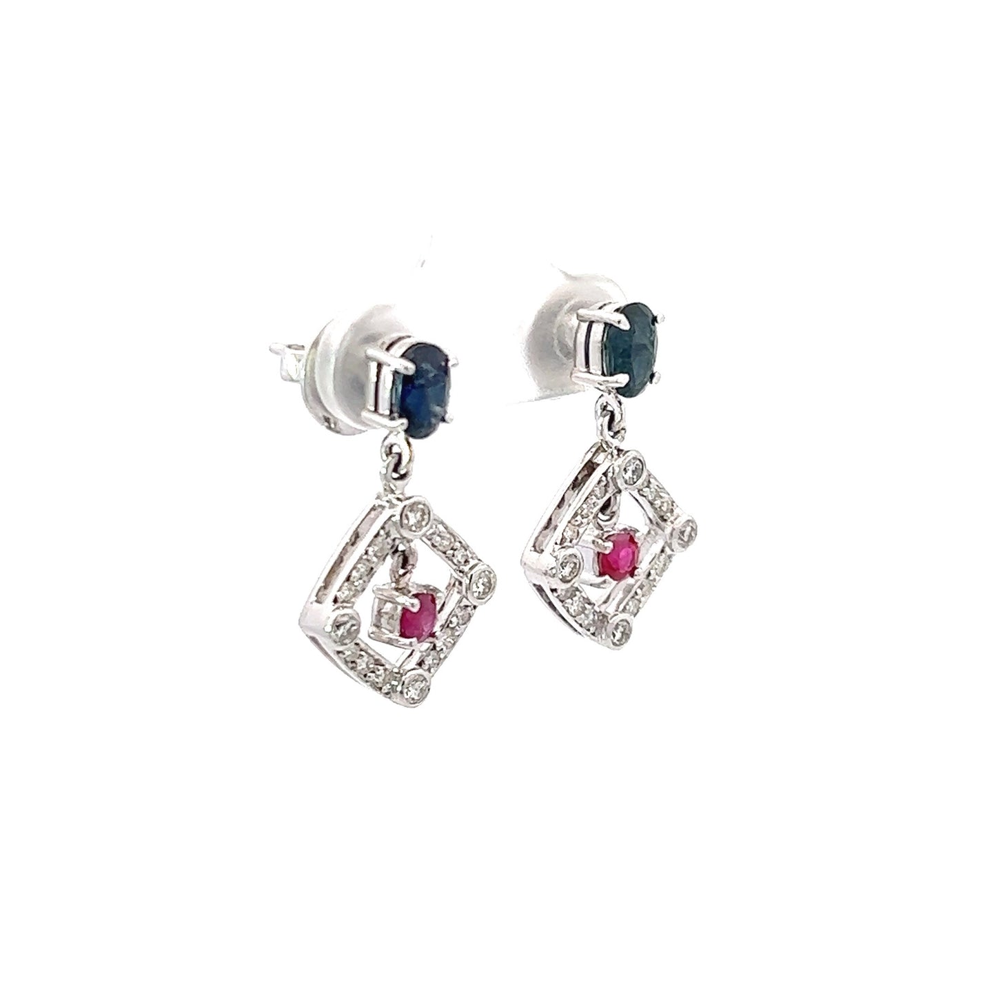 Earrings w/ Black Sapphire, Ruby & Diamonds