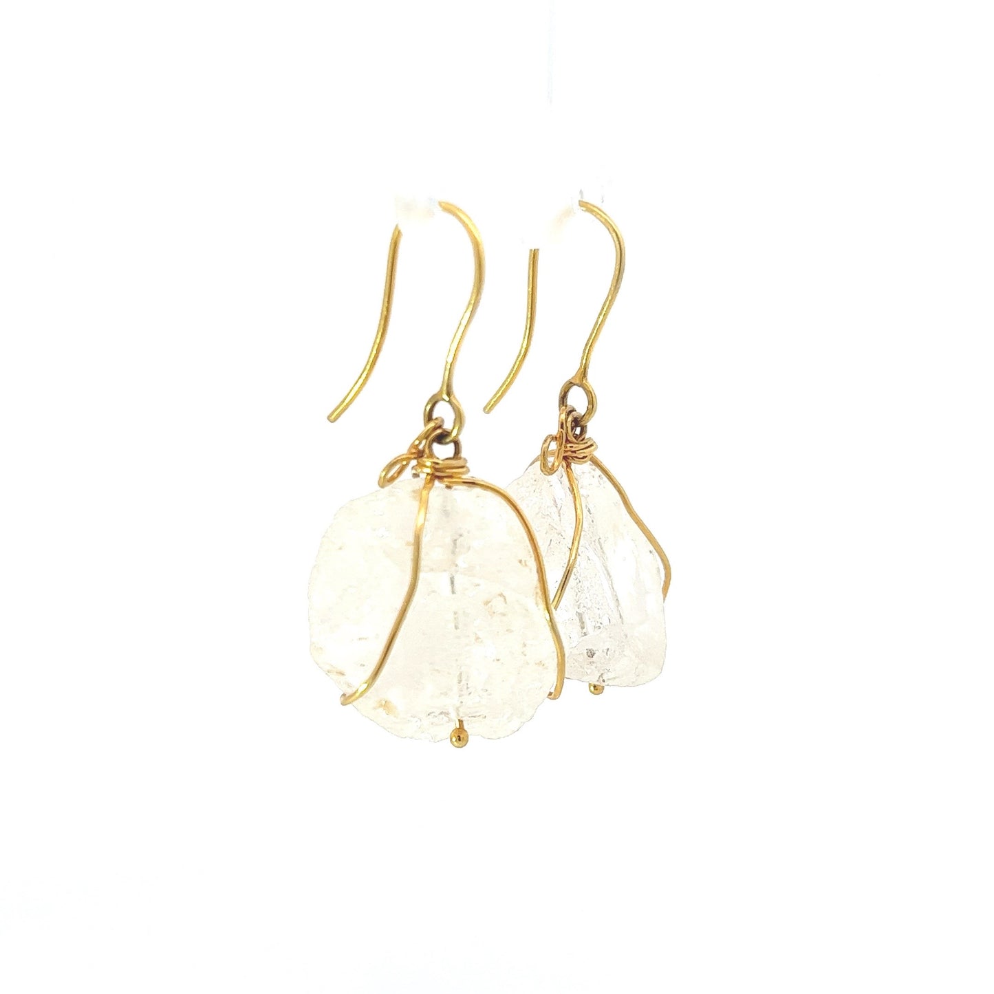 Earrings w/ White Agate 14K Yellow Gold