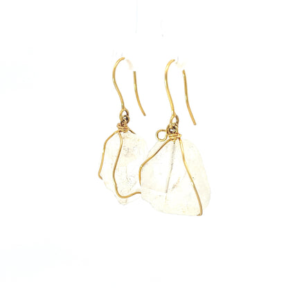 Earrings w/ White Agate 14K Yellow Gold