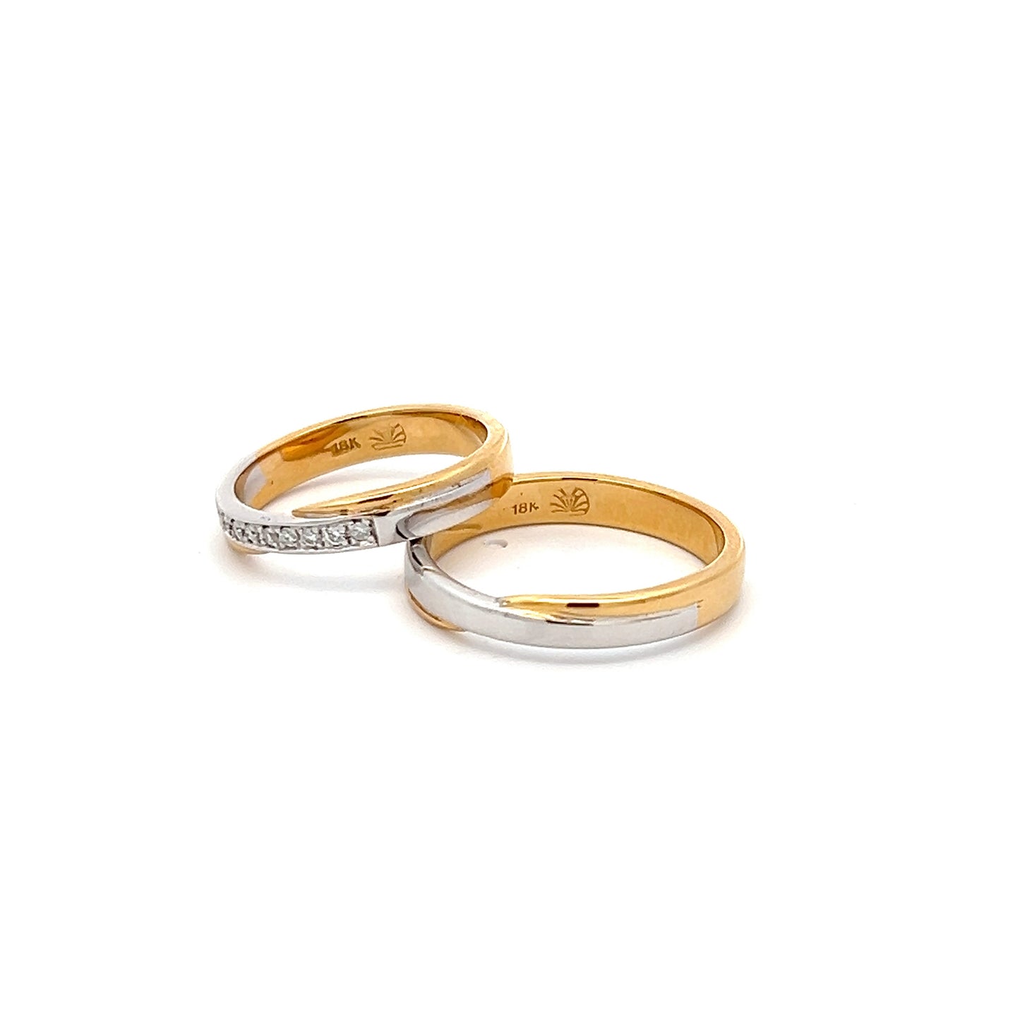 Ring Band w/ Diamonds 18K Yellow Gold & White Gold