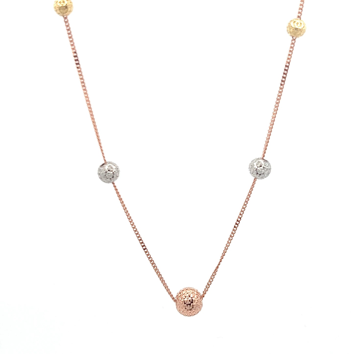 Necklace Curb w/ Balls 18K Tricolor