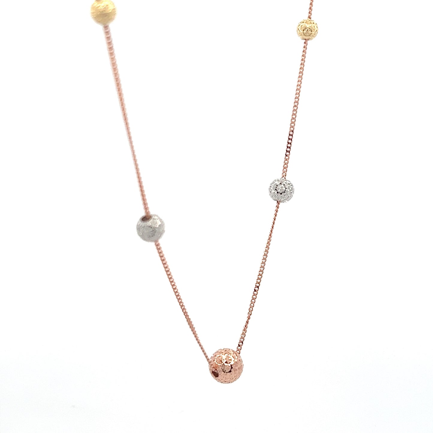 Necklace Curb w/ Balls 18K Tricolor