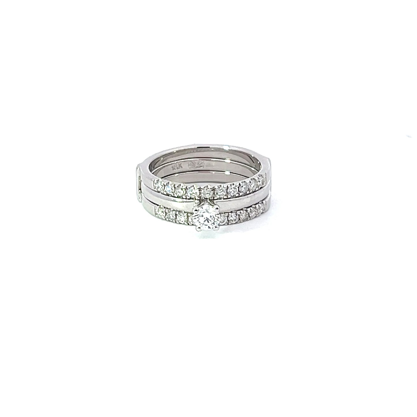 Engagement Ring Bridal Set w/ Diamond (.21 carat) & Side Diamonds 18K White Gold
