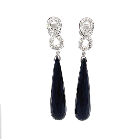 Earrings w/ Black Agate & 50 Diamonds