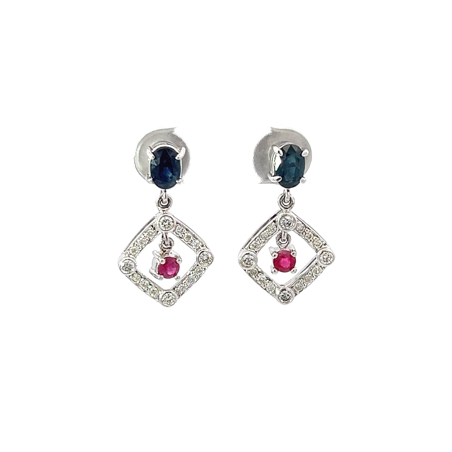 Earrings w/ Black Sapphire, Ruby & Diamonds