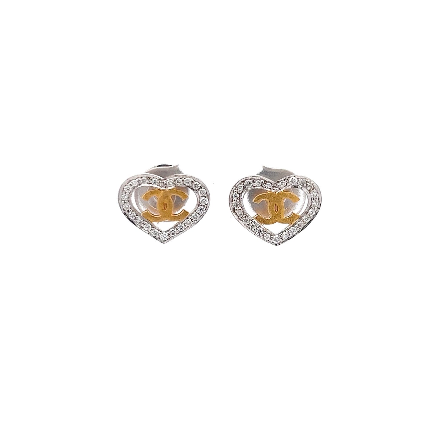 Earrings w/ 45 Diamonds 14K Yellow Gold & White Gold