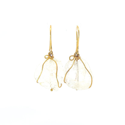 Earrings w/ White Agate 14K Yellow Gold