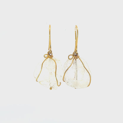 Earrings w/ White Agate 14K Yellow Gold